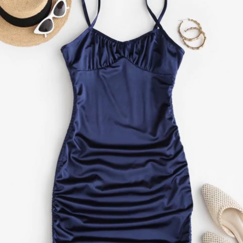 Zaful Clinched Side Silky Bustier Slinky Dress